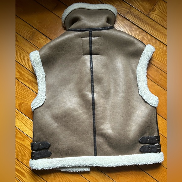 Zara Faux Leather Sherpa Lined Aviator Vest Size L - Picture 7 of 8